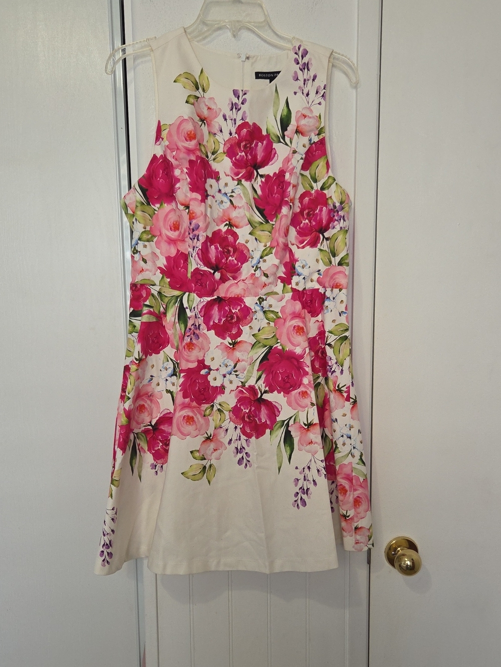 Boston Proper Cream Midi Dress with Pink Floral Print